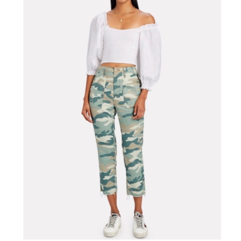 NEW Mother The Shaker Camo Chop Crop Fray Distressed Blue Green Joggers Pants 26